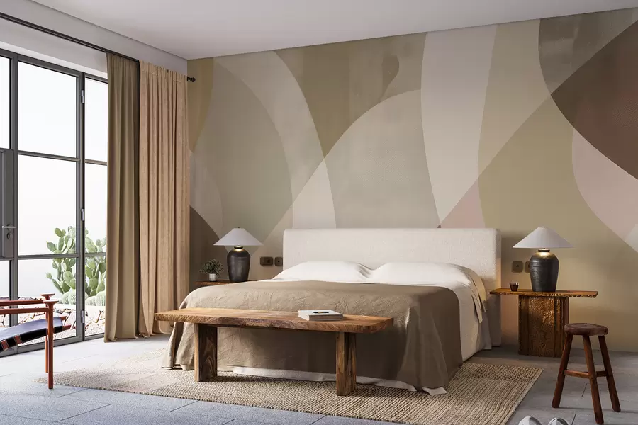 murales de pared Curvas suaves en tonos apagados con líneas fluidas y degradados beige, minimalista y moderno. w01334v1