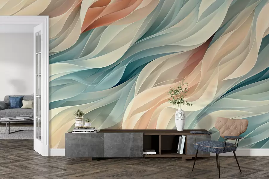 murales de pared Diseño abstracto fascinante con suaves ondas pastel w01335