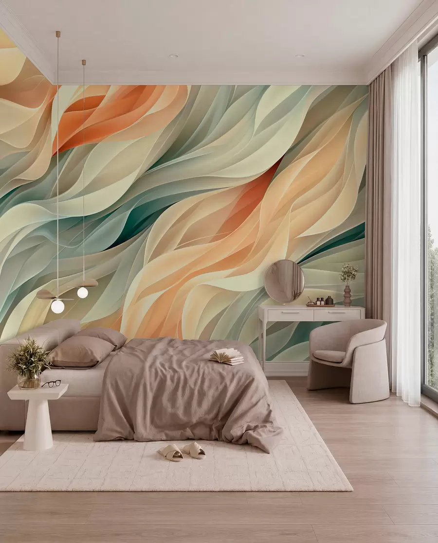 murales de pared Fascinante diseño abstracto con suaves ondas pastel en colores cálidos w01335v1