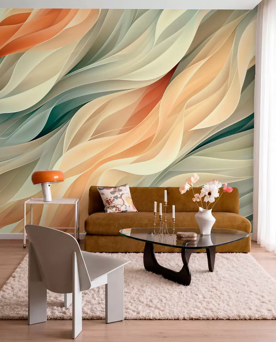 murales de pared Fascinante diseño abstracto con suaves ondas pastel en colores cálidos w01335v1