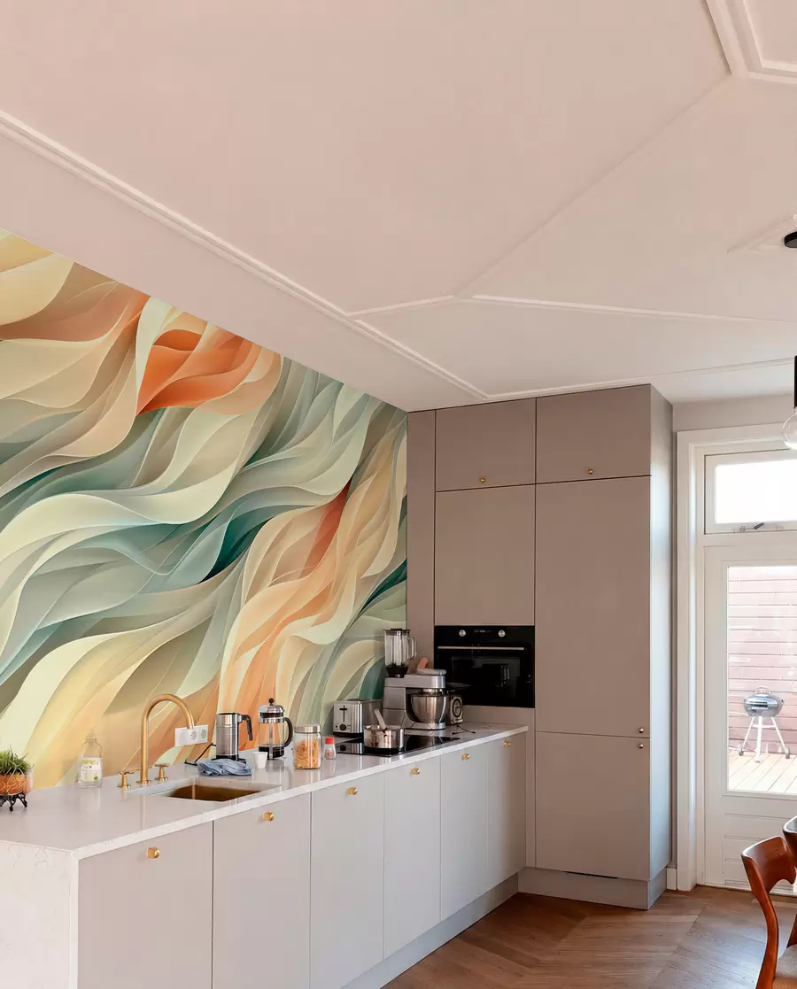 murales de pared Fascinante diseño abstracto con suaves ondas pastel en colores cálidos w01335v1