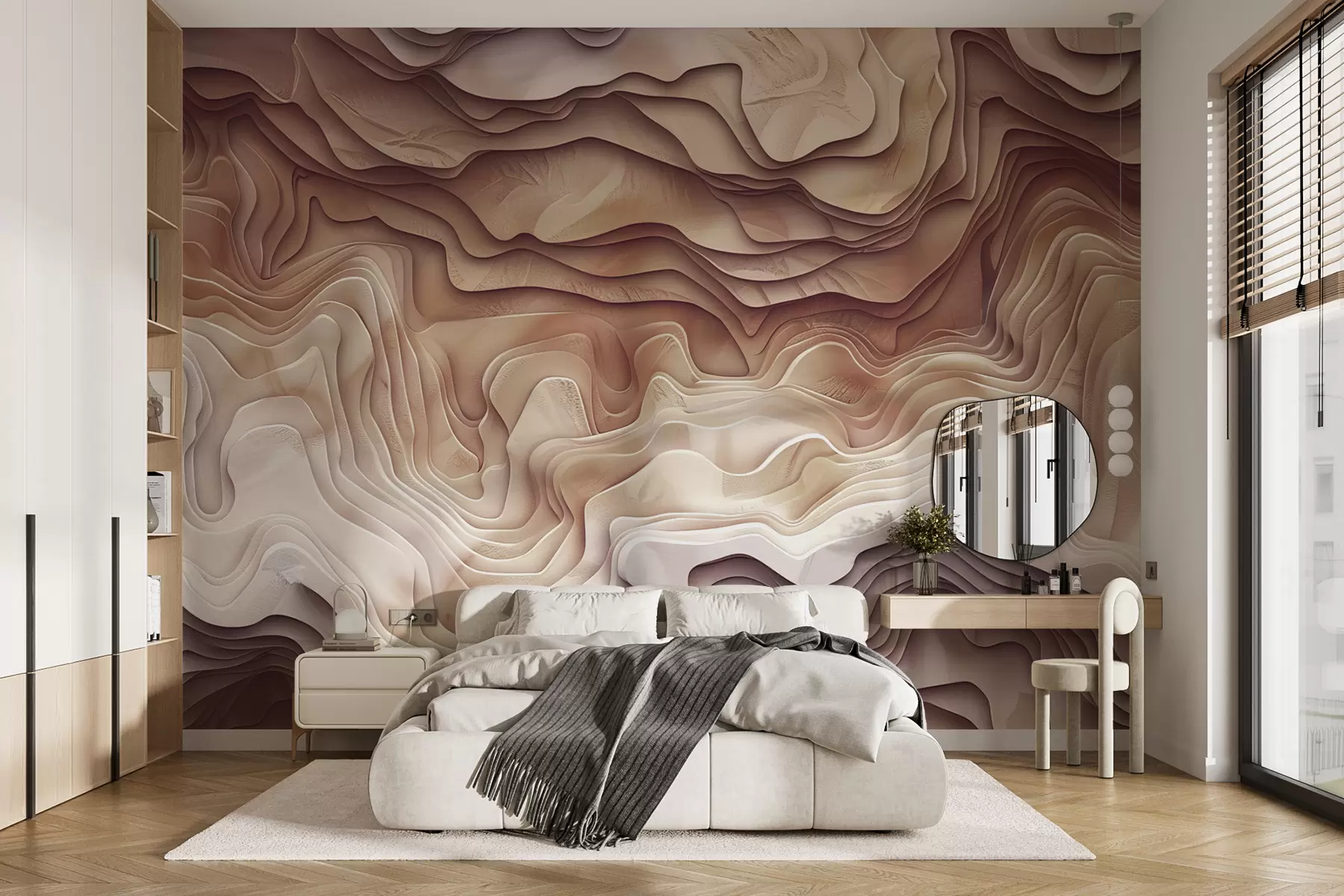 murales de pared Mapa topográfico 3D con contornos de relieve en tonos rosa claro w01337