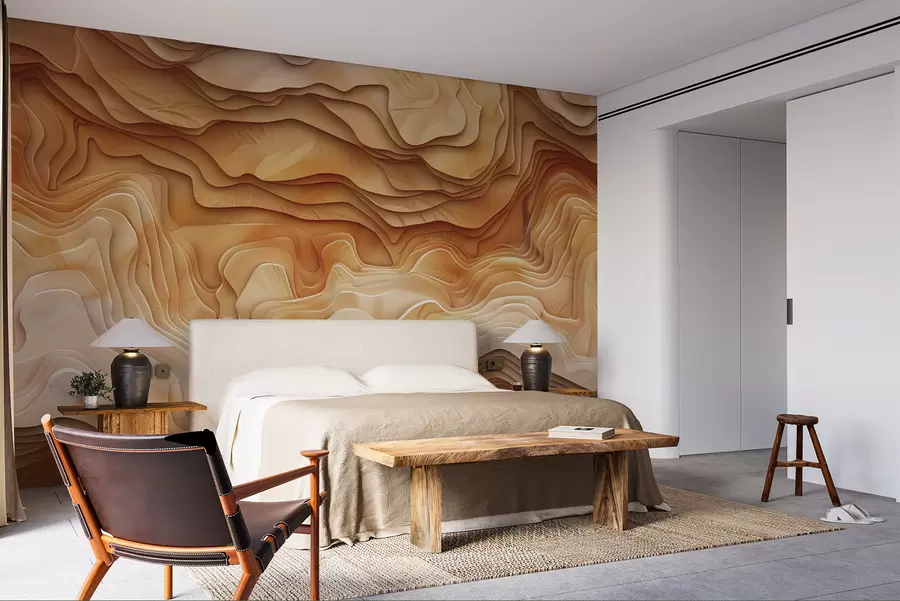 murales de pared Mapa topográfico 3D con contornos en relieve en tonos beige w01337v1