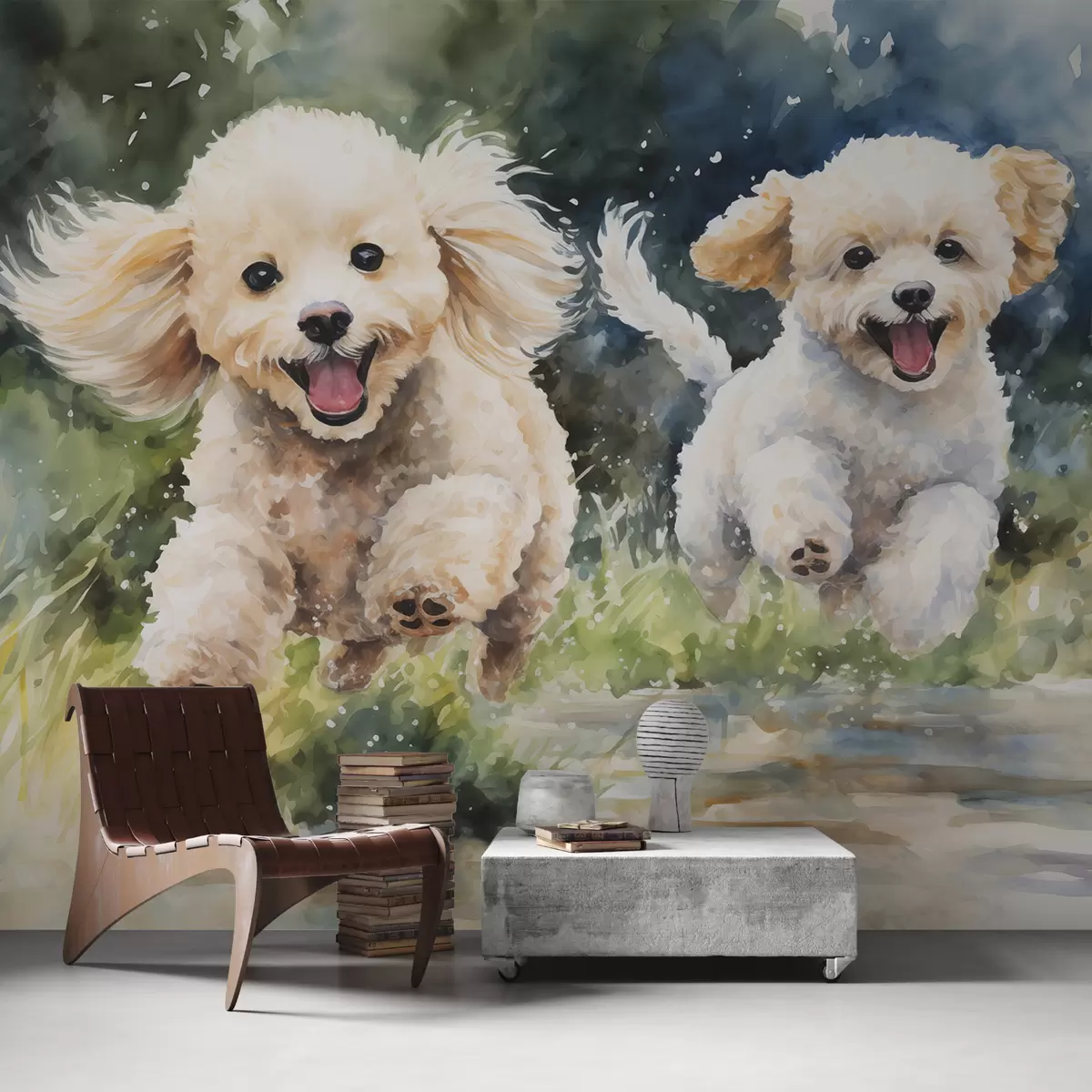 murales de pared Acuarela de perritos corriendo w00940