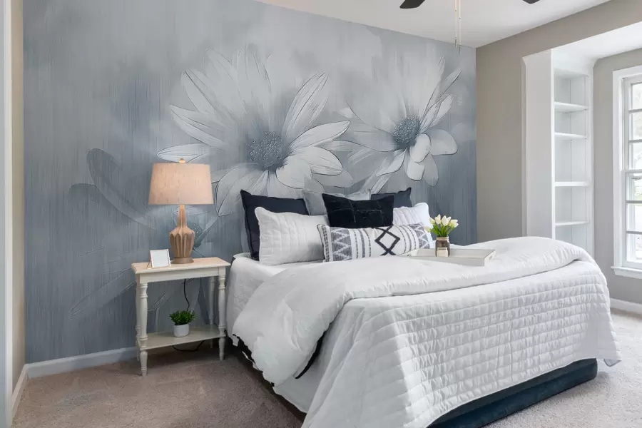 murales de pared flores grandes en una pared con textura en color azul w01374v1