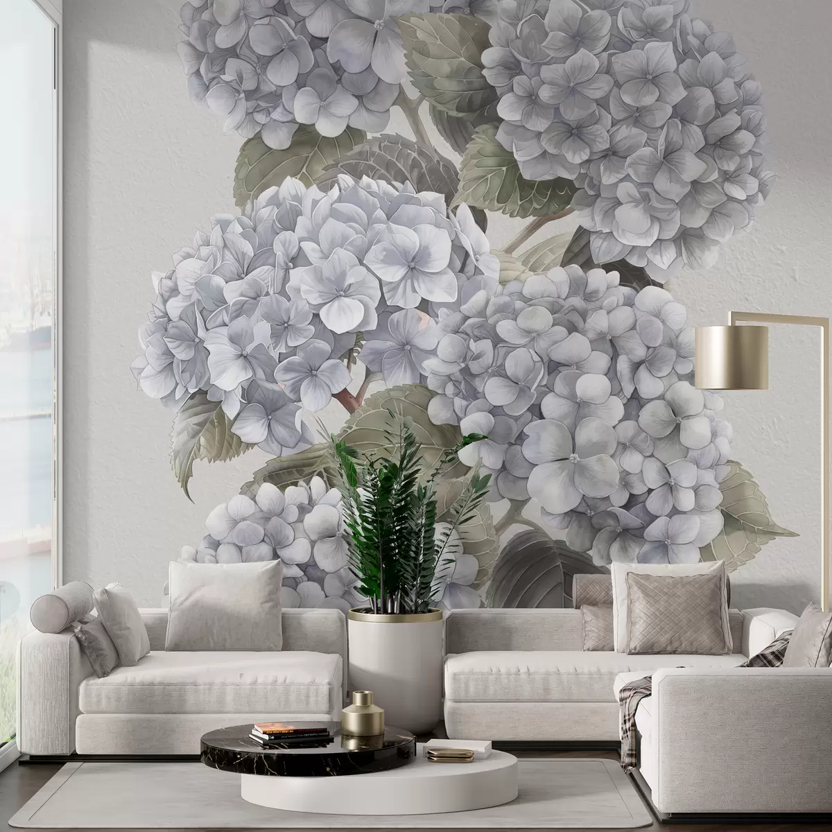 Murales de pared Ramas de hortensias en suaves colores pastel. w08176 murales de pared Ramas de hortensias en suaves colores pastel. w08176