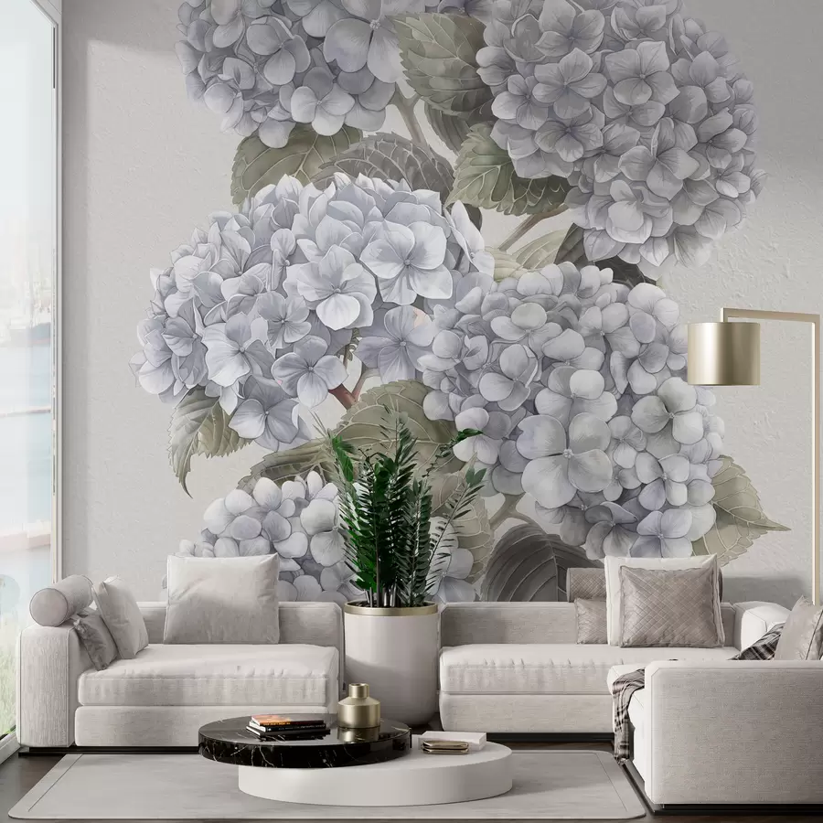 Murales de pared Ramas de hortensias en suaves colores pastel. w08176 murales de pared Ramas de hortensias en suaves colores pastel. w08176