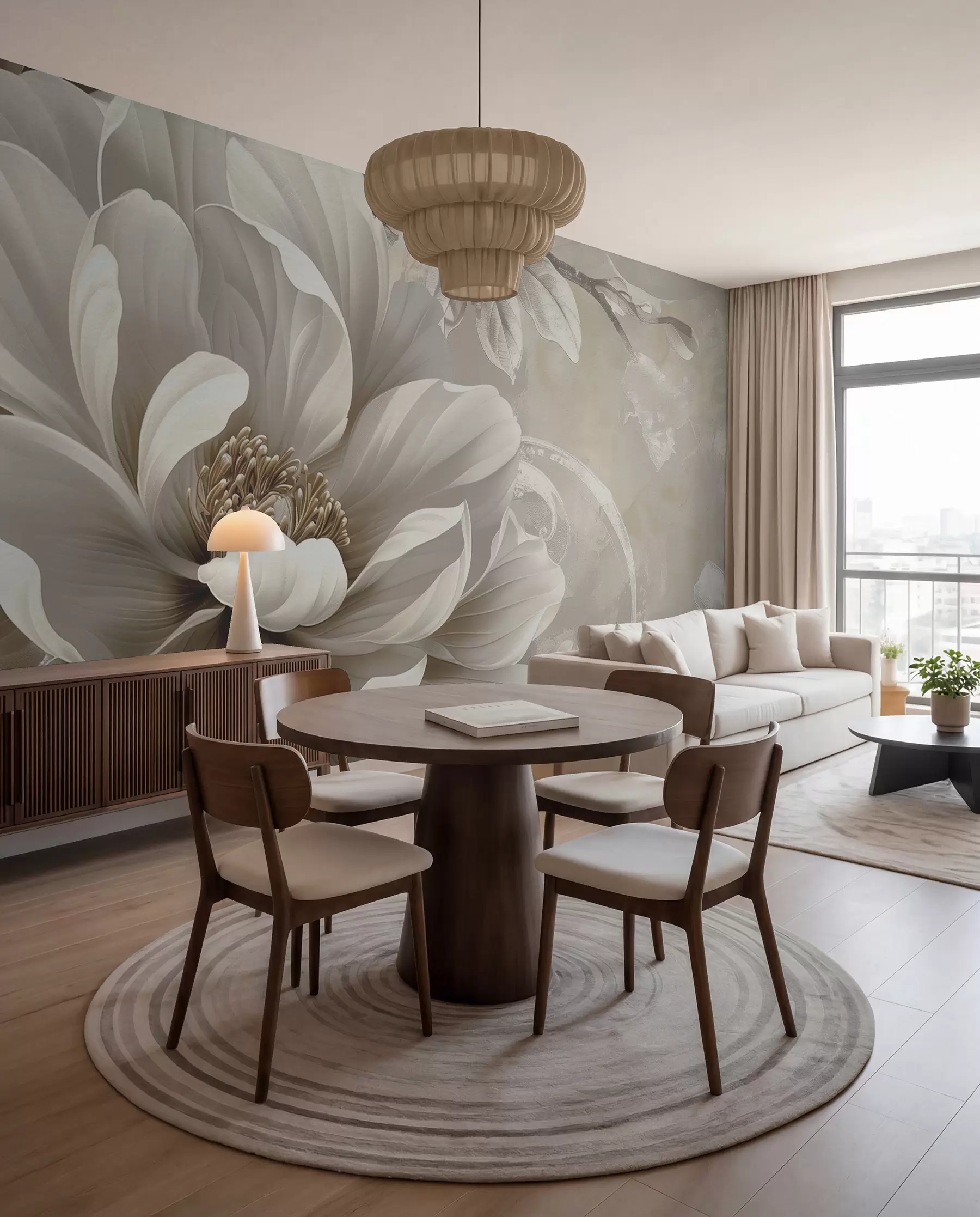 murales de pared Flor marfil y volutas w08181v2