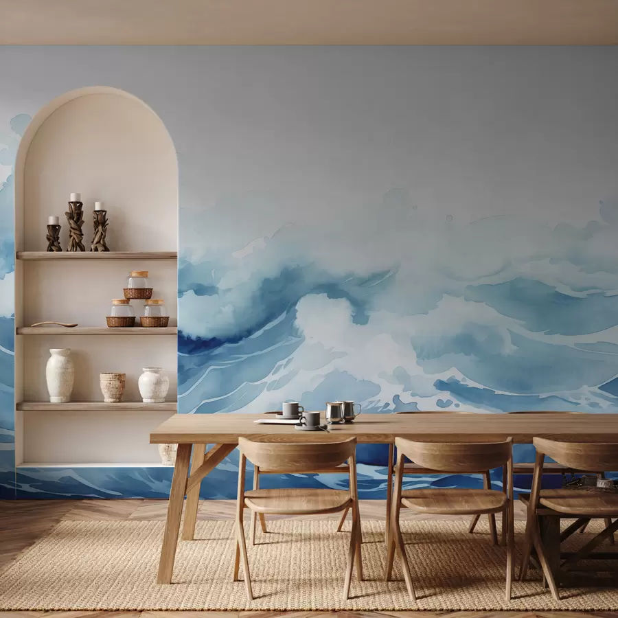 Murales de pared Acuarela de olas del mar, color azul. w00962 murales de pared Acuarela de olas del mar, color azul. w00962