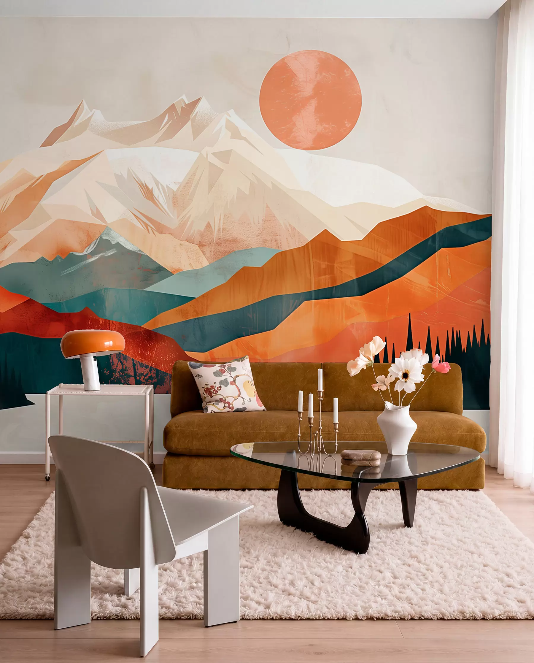 murales de pared Sol y cumbres terracota w01358