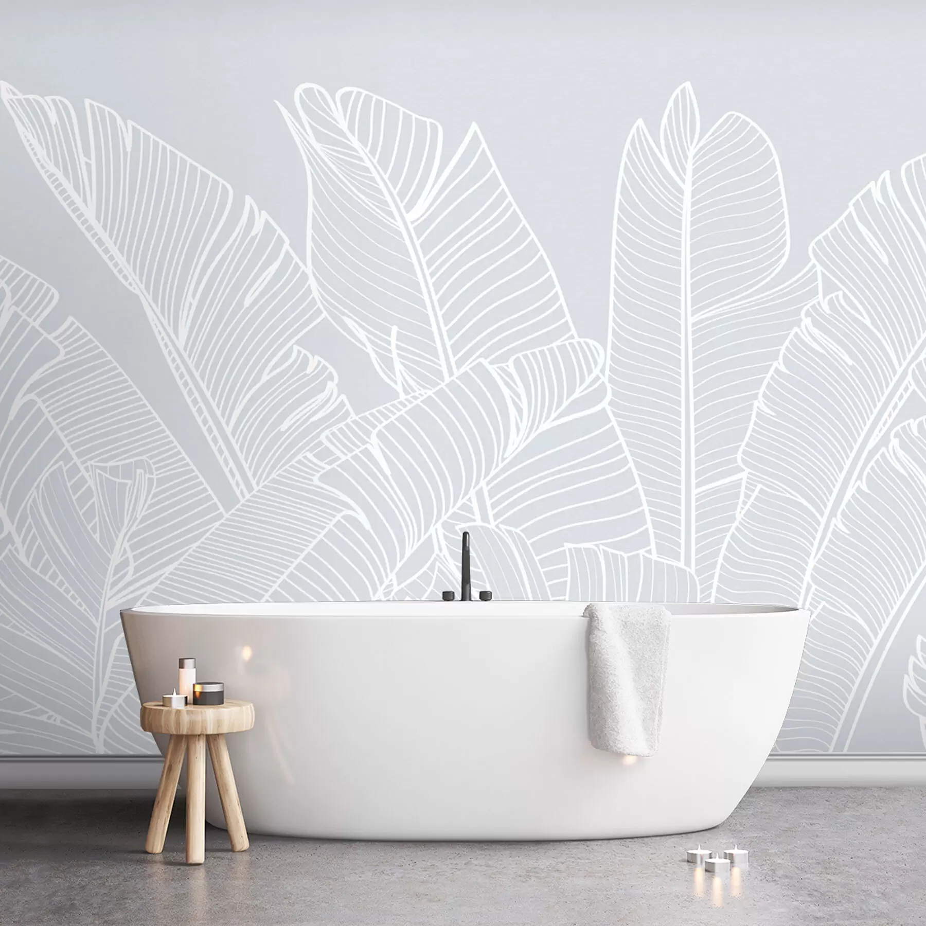 murales de pared Hojas de plátano tropical color azul minimalismo nueva tendencia w08210v2
