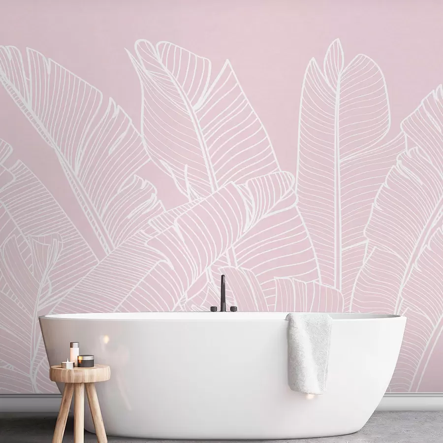 murales de pared Hojas de plátano tropical color rosa minimalismo nueva tendencia w08210v3