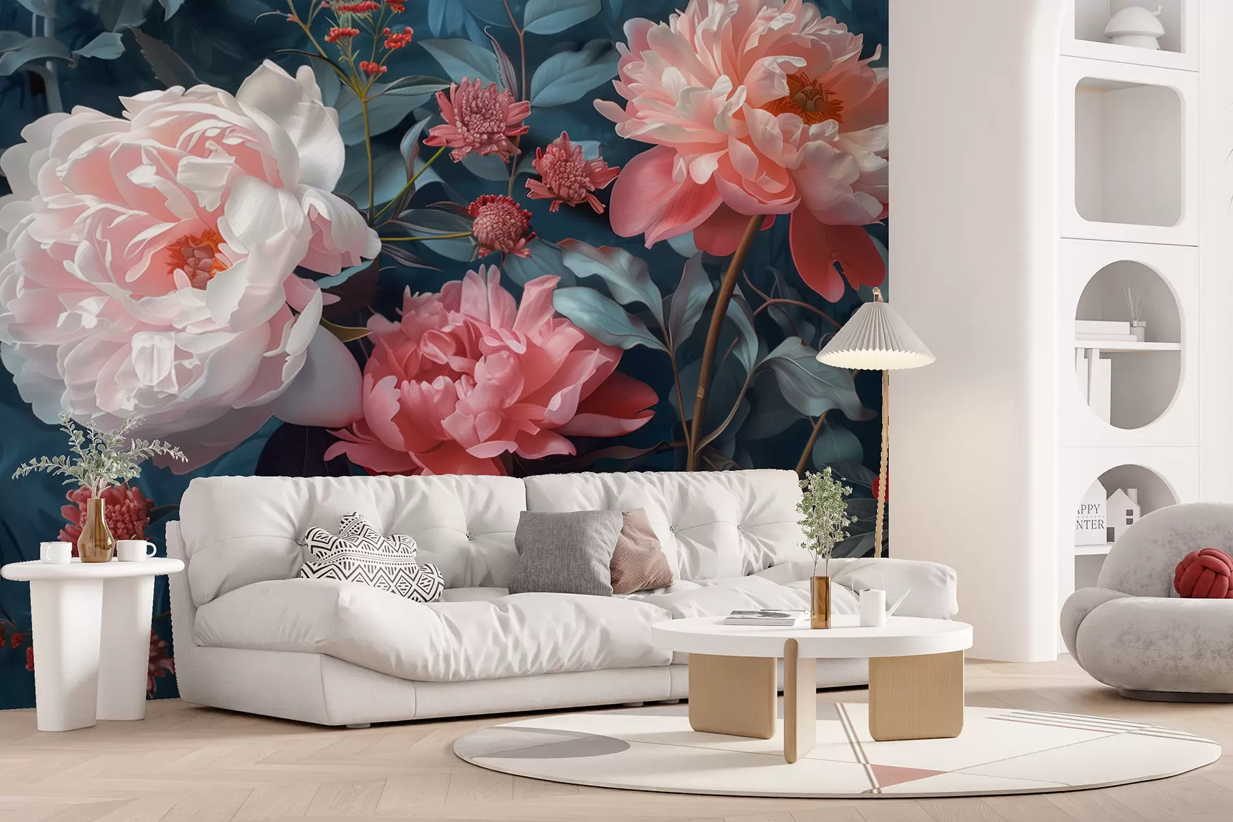 murales de pared Flores de peonía de medianoche w01392