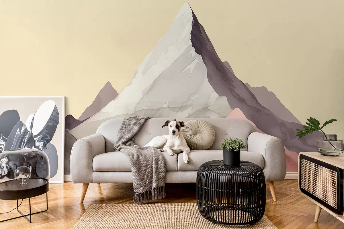 Murales de pared Montañas pastel con acento rojo w01393 murales de pared Montañas pastel con acento rojo w01393