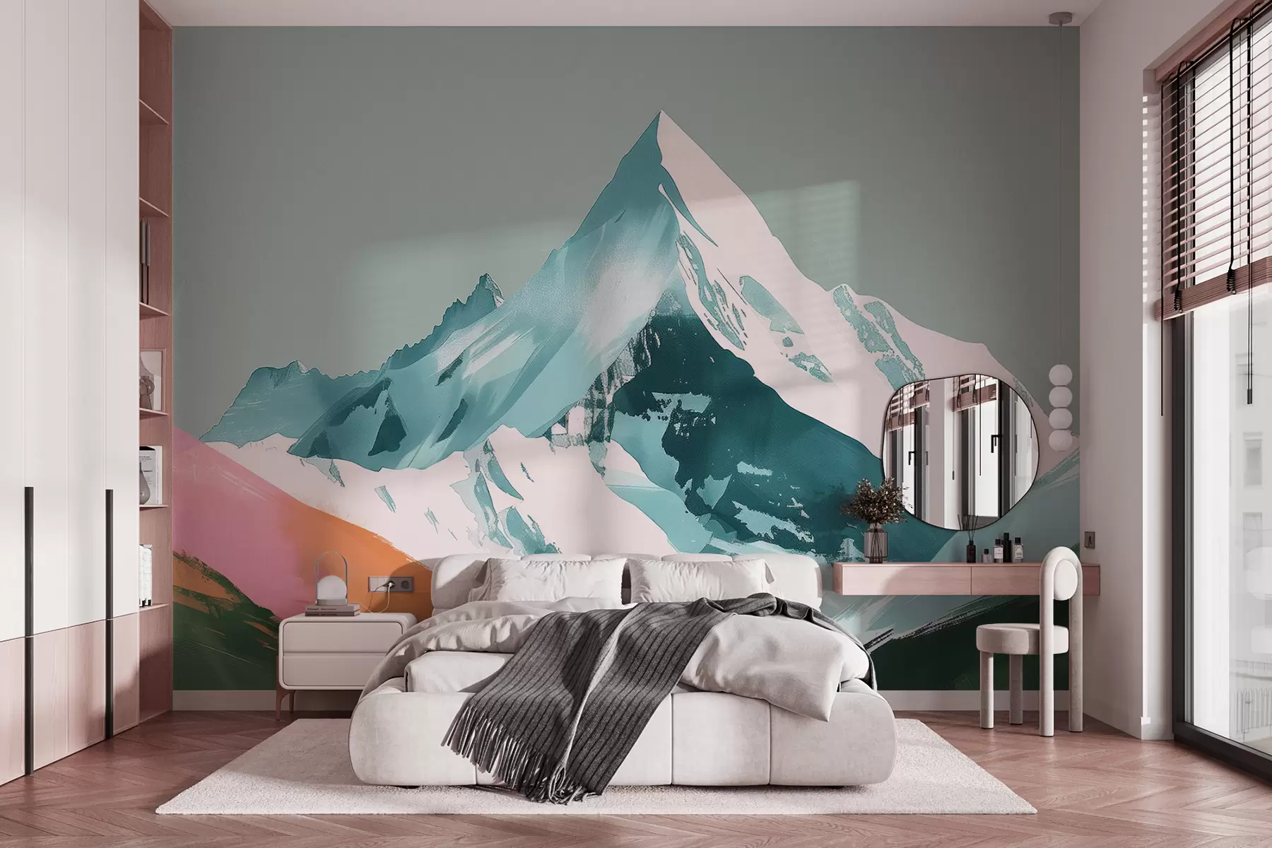 murales de pared Paisaje de montaña con acento rosa. w01394v1