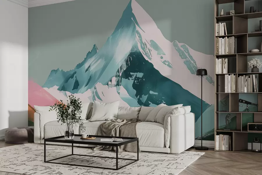 Murales de pared Paisaje de montaña con acento rosa. w01394v1 murales de pared Paisaje de montaña con acento rosa. w01394v1