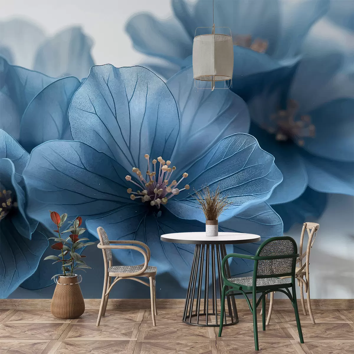 Murales de pared Fondo claro, flores azules. w01413 murales de pared Fondo claro, flores azules. w01413