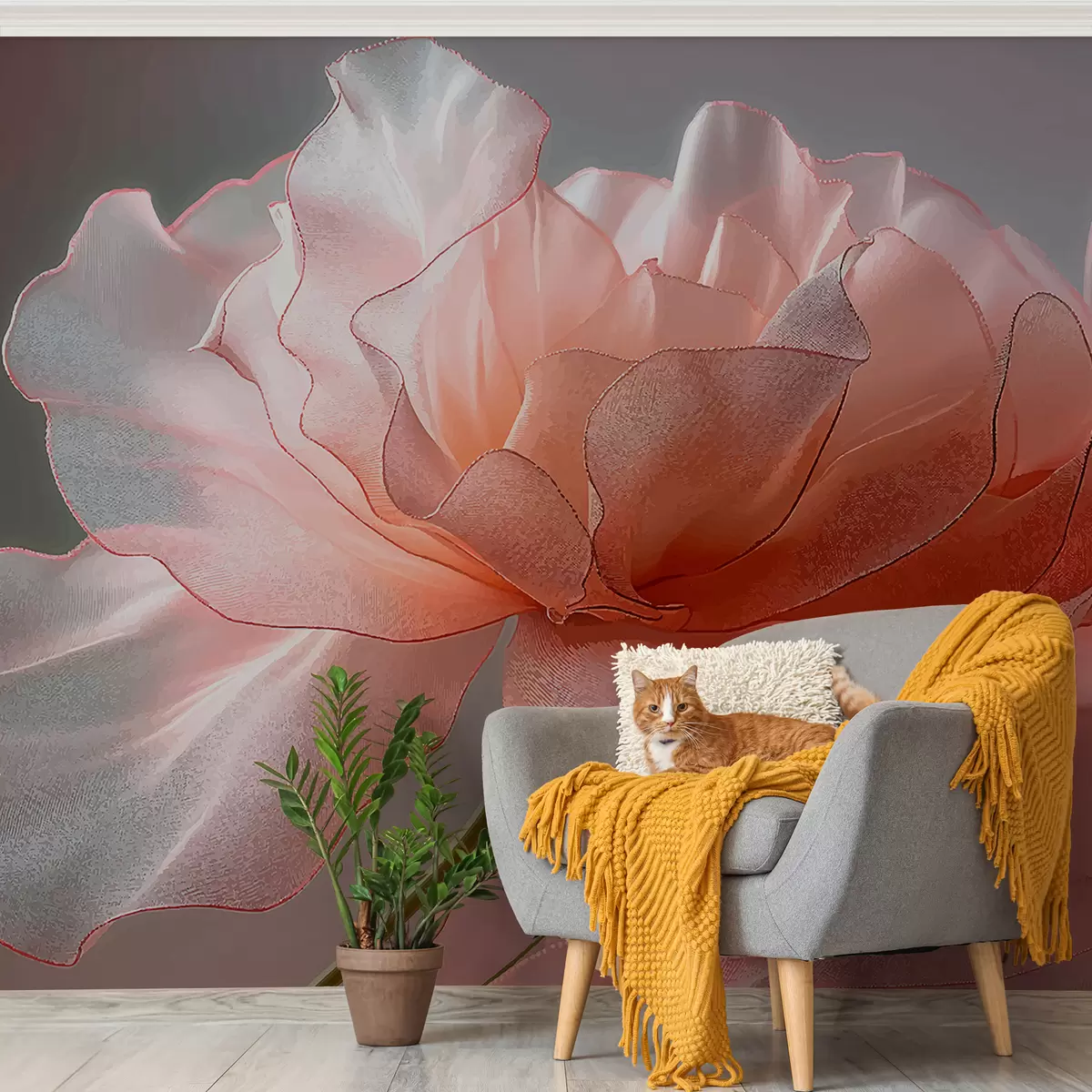 murales de pared Flor grande en tonos rosa y pastel. w01414