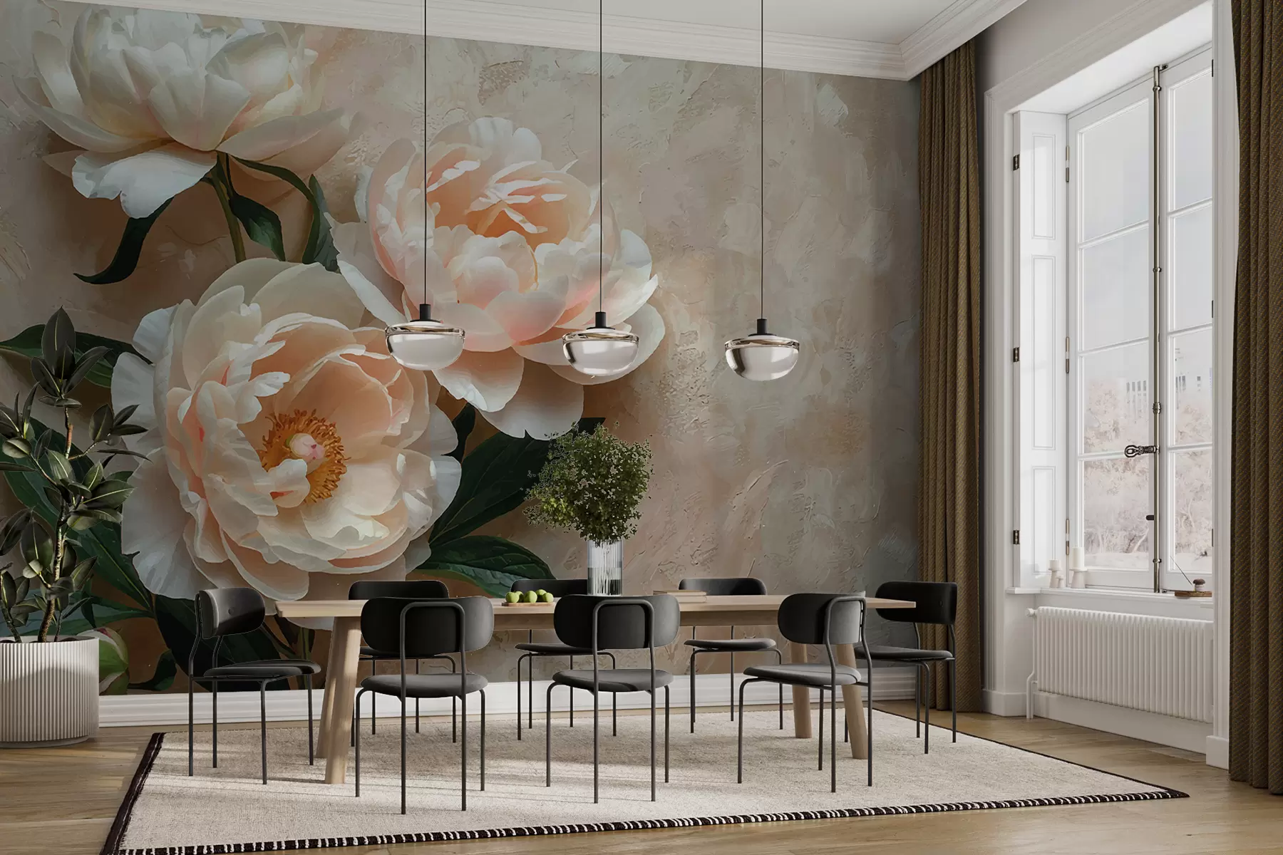 murales de pared Peonias, flores grandes, pared w01415