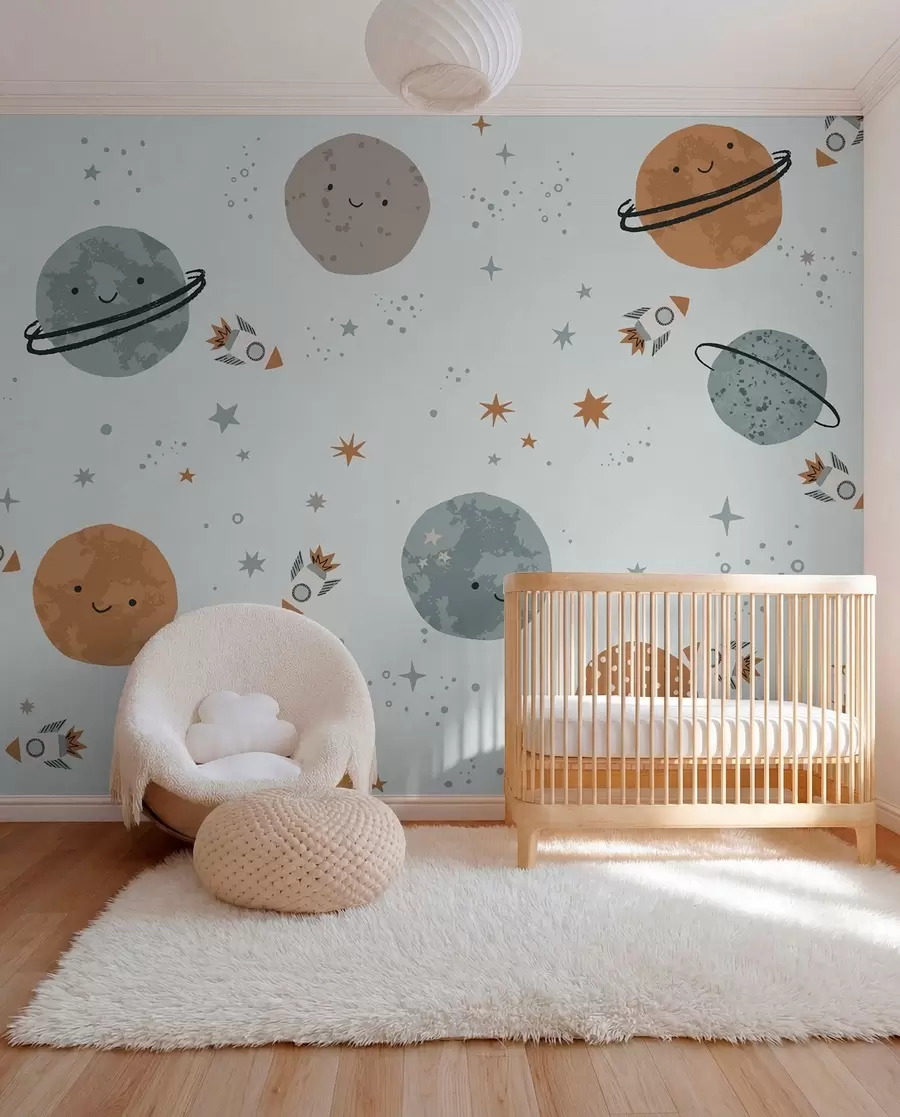 murales de pared Fondo de pantalla infantil, espacio, planetas w01417