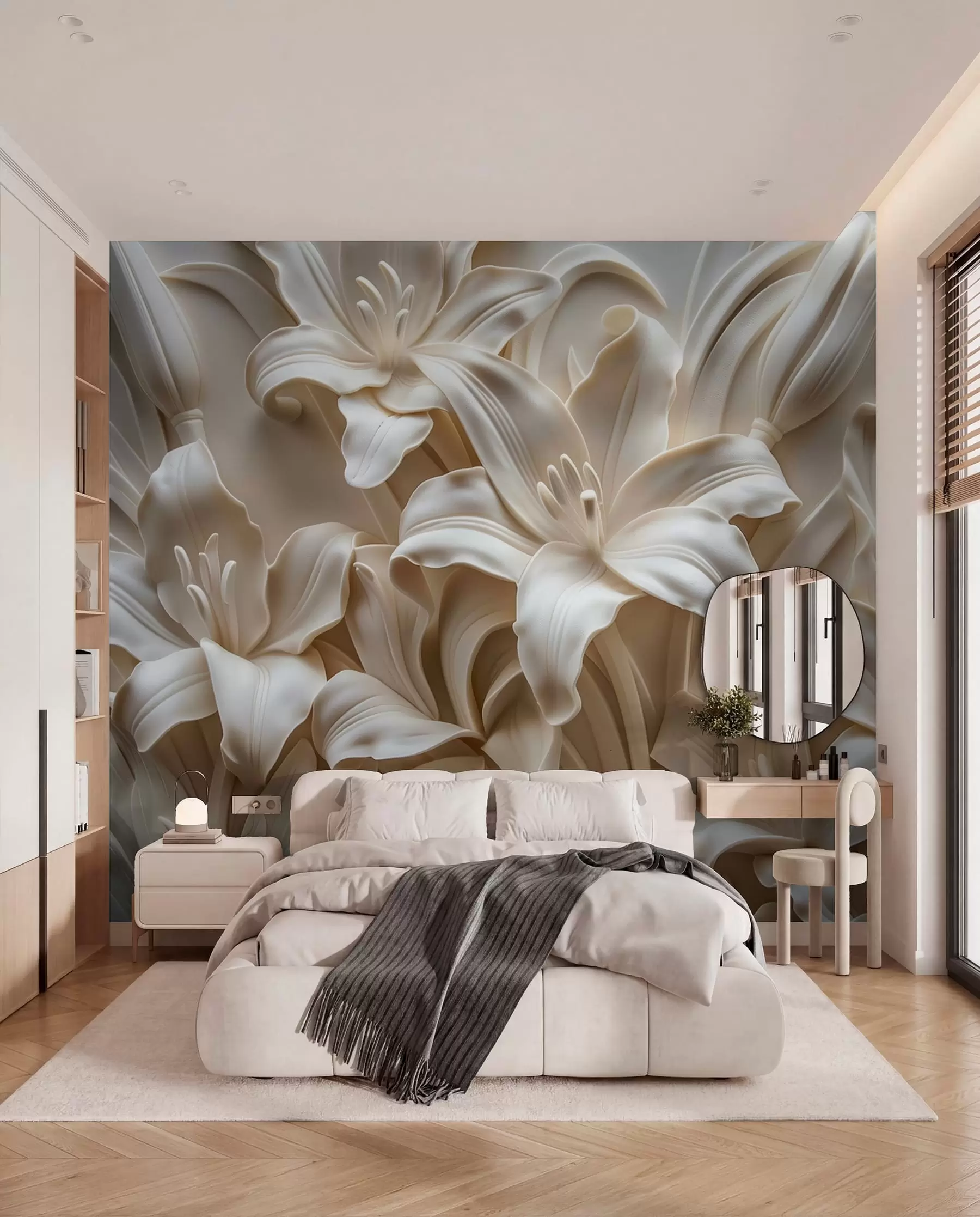 murales de pared Lirios en relieve marfil w01433