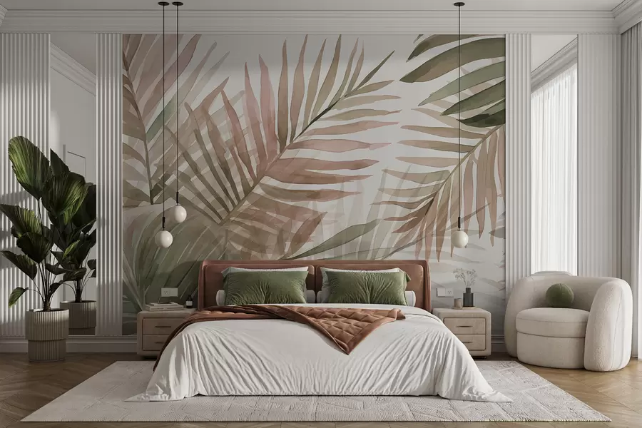 murales de pared Palmas en rosa y salvia w08218