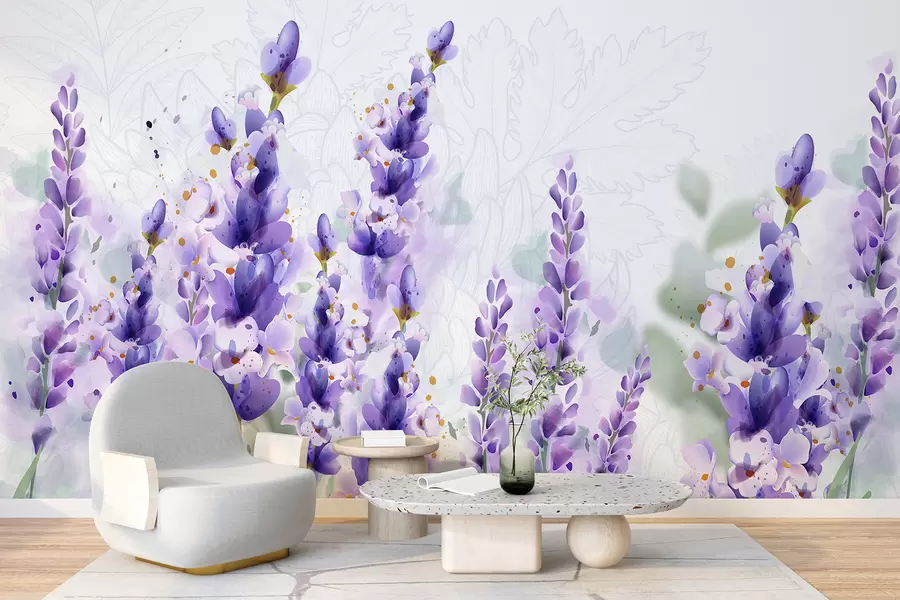 Murales de pared Flores de lavanda morada en un campo, con enfoque suave y fondo borroso w08231 murales de pared Flores de lavanda morada en un campo, con enfoque suave y fondo borroso w08231