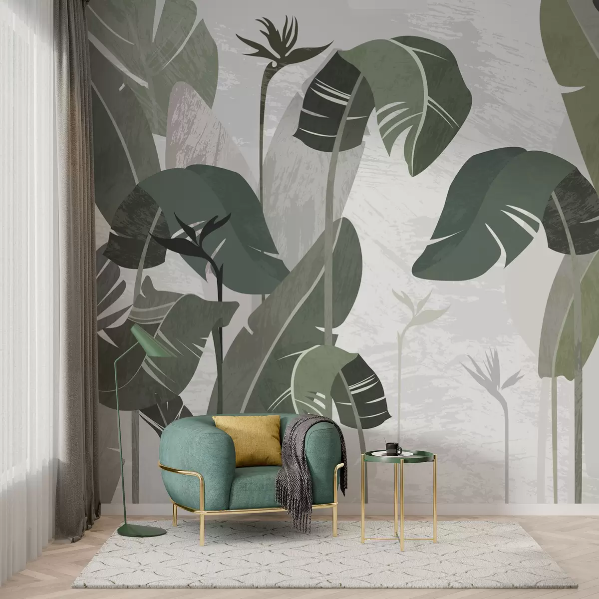 murales de pared Hojas de helecho verde sobre un fondo blanco w08180