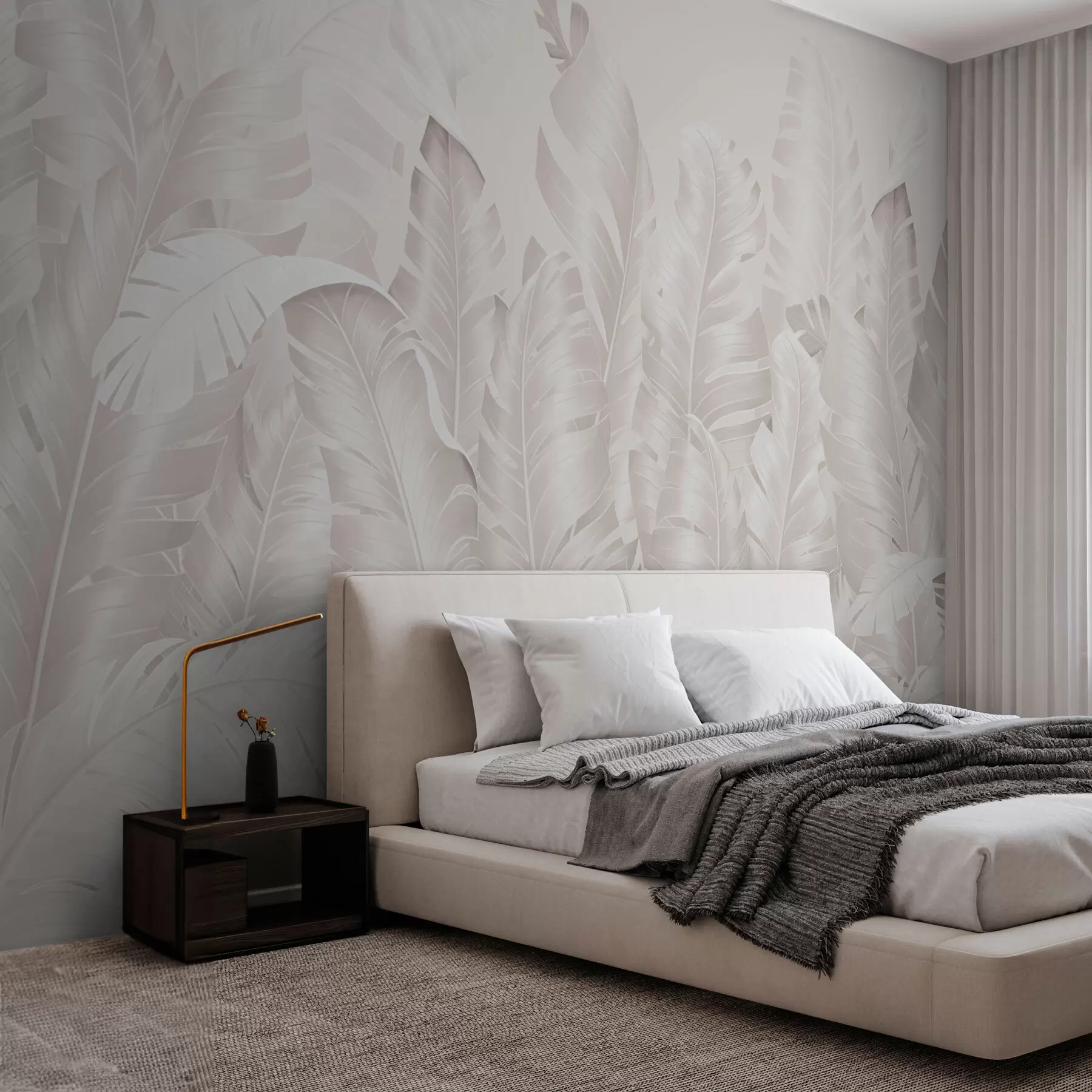 murales de pared Hojas tropicales de color beige pastel de moda w01481