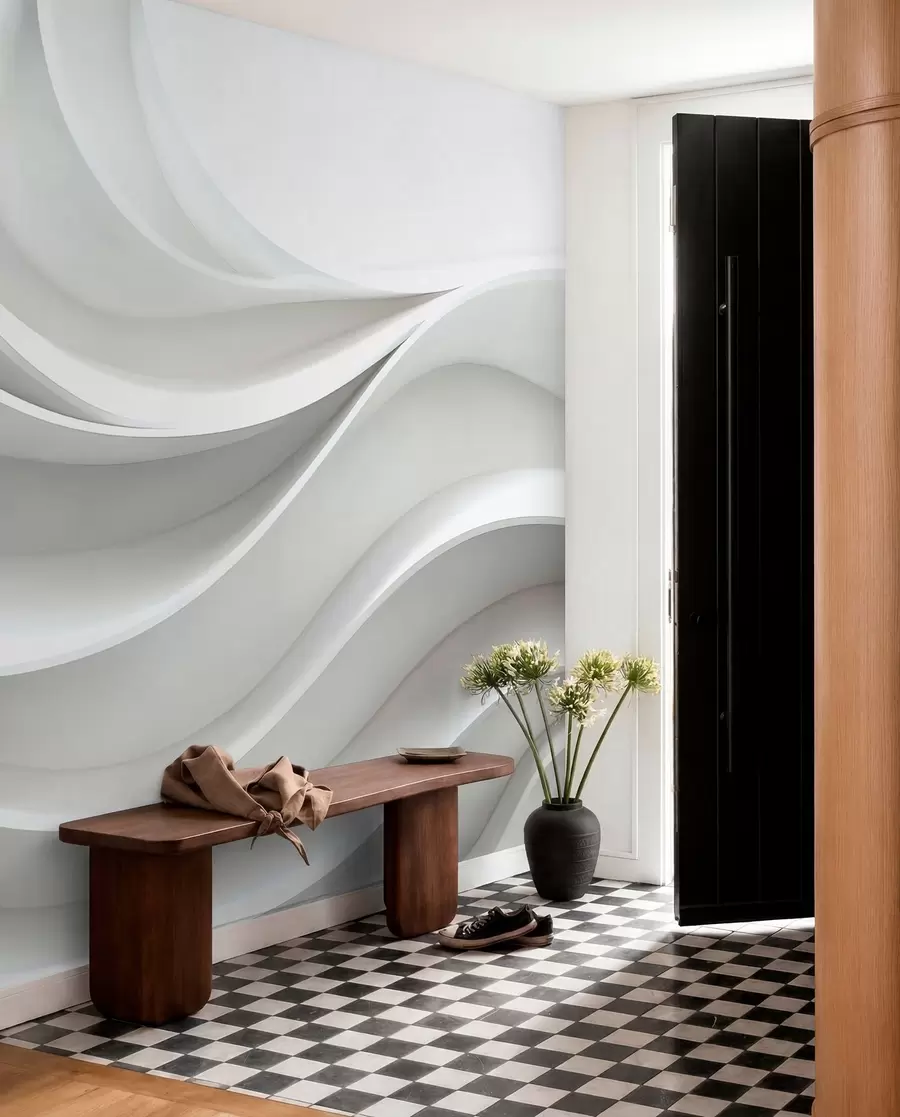 murales de pared Forma de onda abstracta volumétrica 3D blanca w01471
