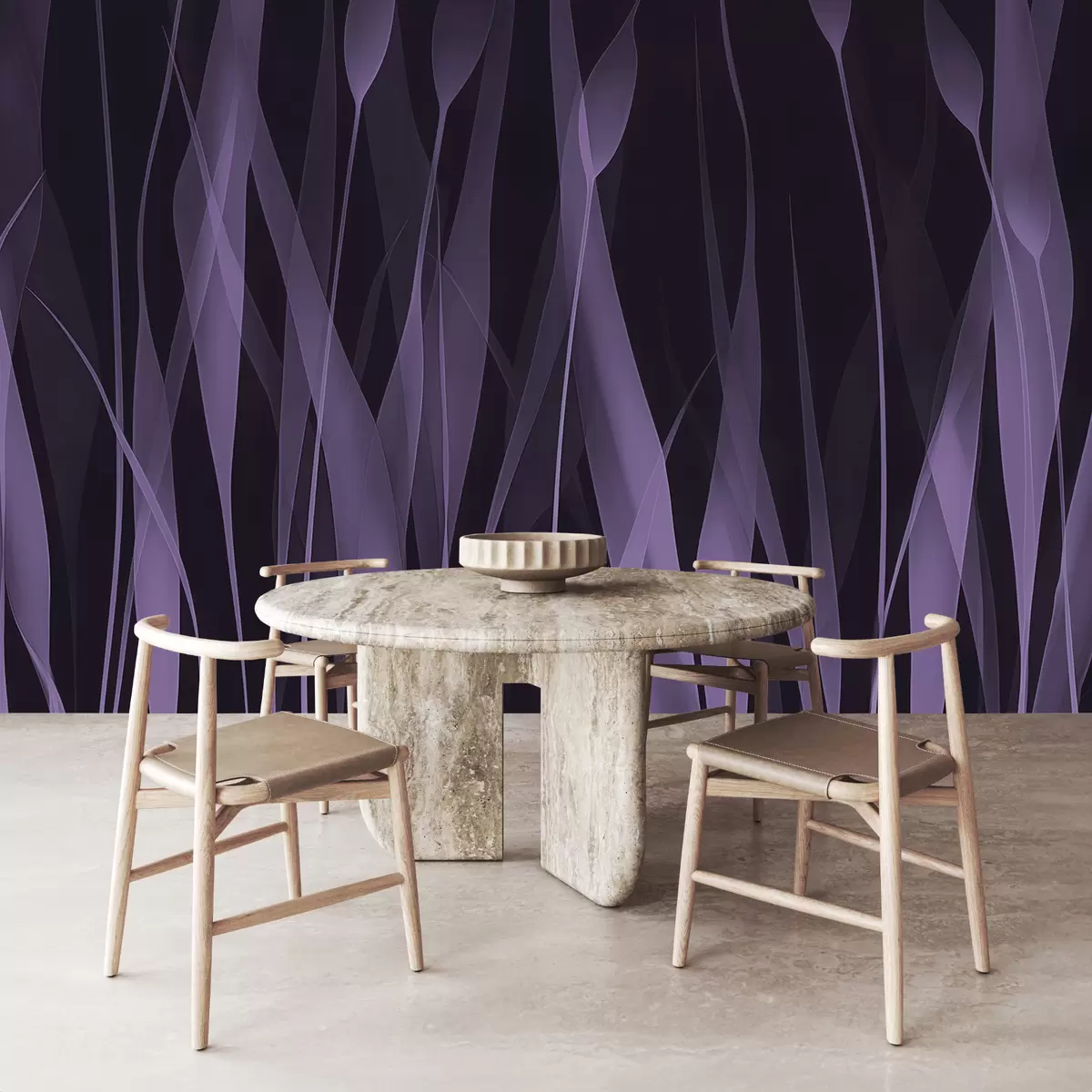 Murales de pared Hojas de color púrpura suave sobre un fondo oscuro. w01019v1 murales de pared Hojas de color púrpura suave sobre un fondo oscuro. w01019v1