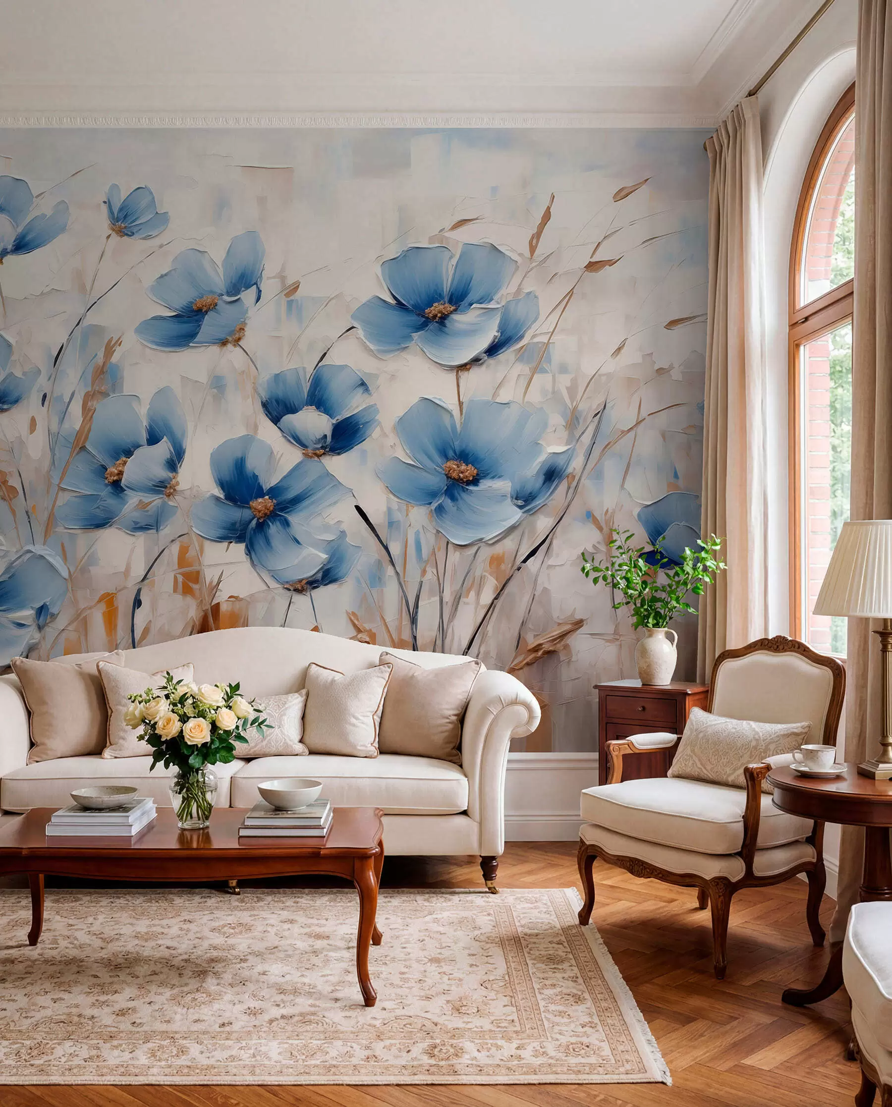 murales de pared Flores azules a trazos vivos w01045