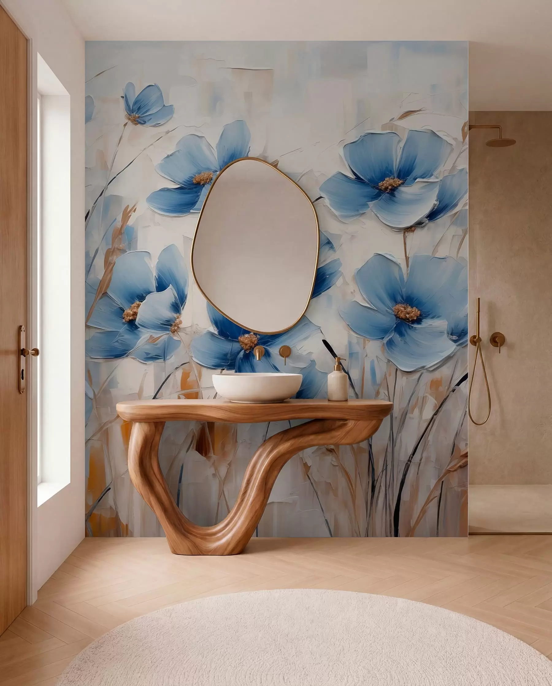 murales de pared Flores azules a trazos vivos w01045