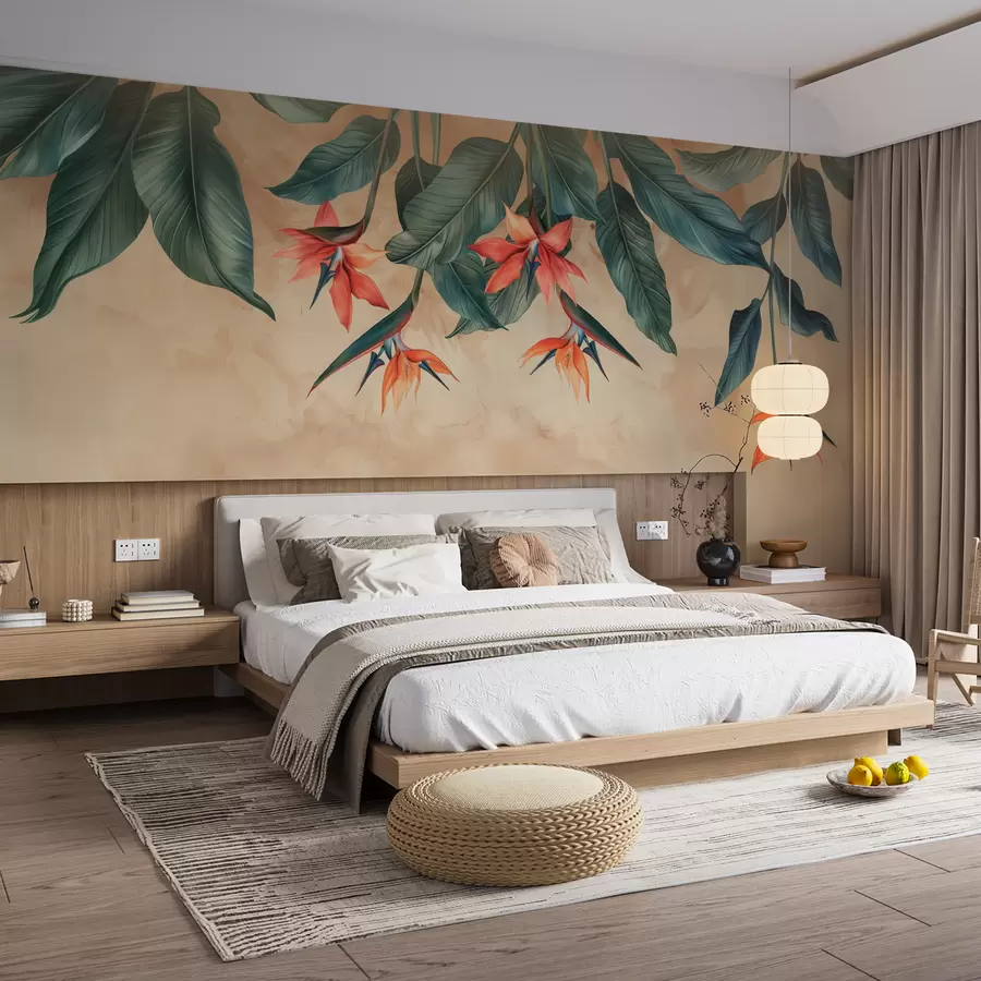 murales de pared Floración tropical sobre fondo de acuarela beige w01485