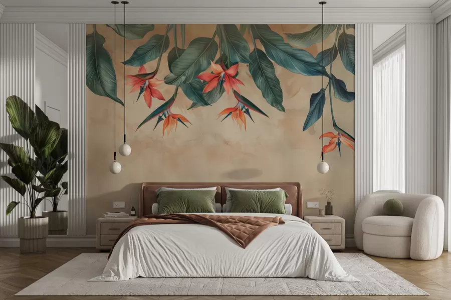 murales de pared Floración tropical sobre fondo de acuarela beige w01485