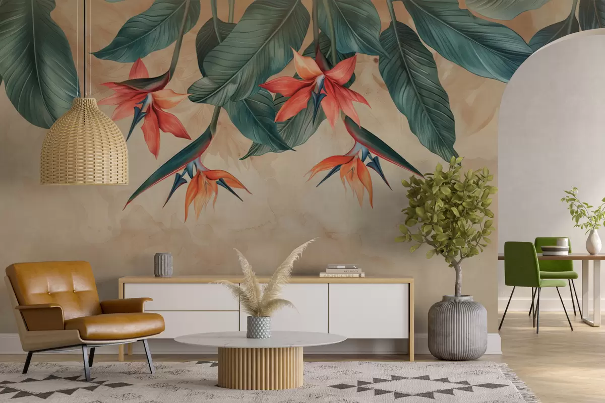 murales de pared Floración tropical sobre fondo de acuarela beige w01485