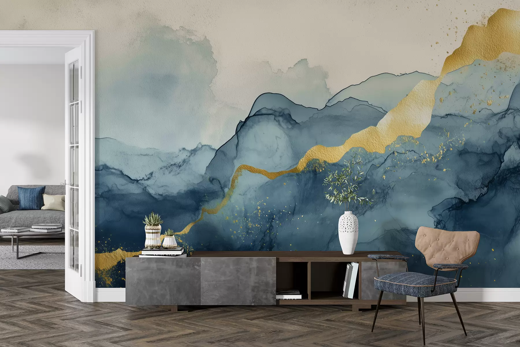 murales de pared Composición de acuarela vintage en color esmeralda con detalles w01362