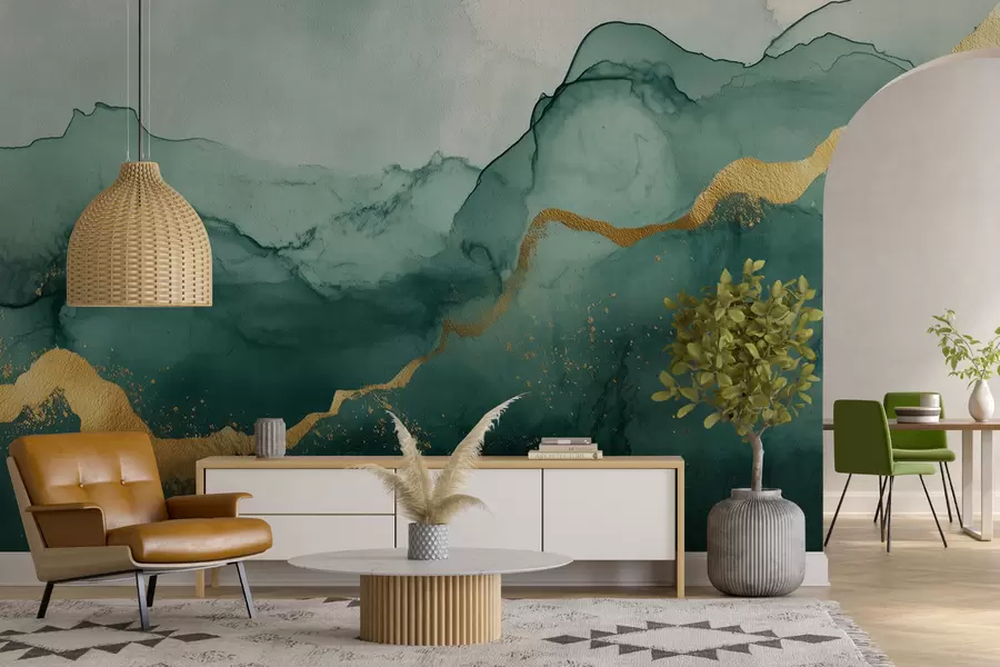 murales de pared Composición de acuarela esmeralda vintage w01362v1