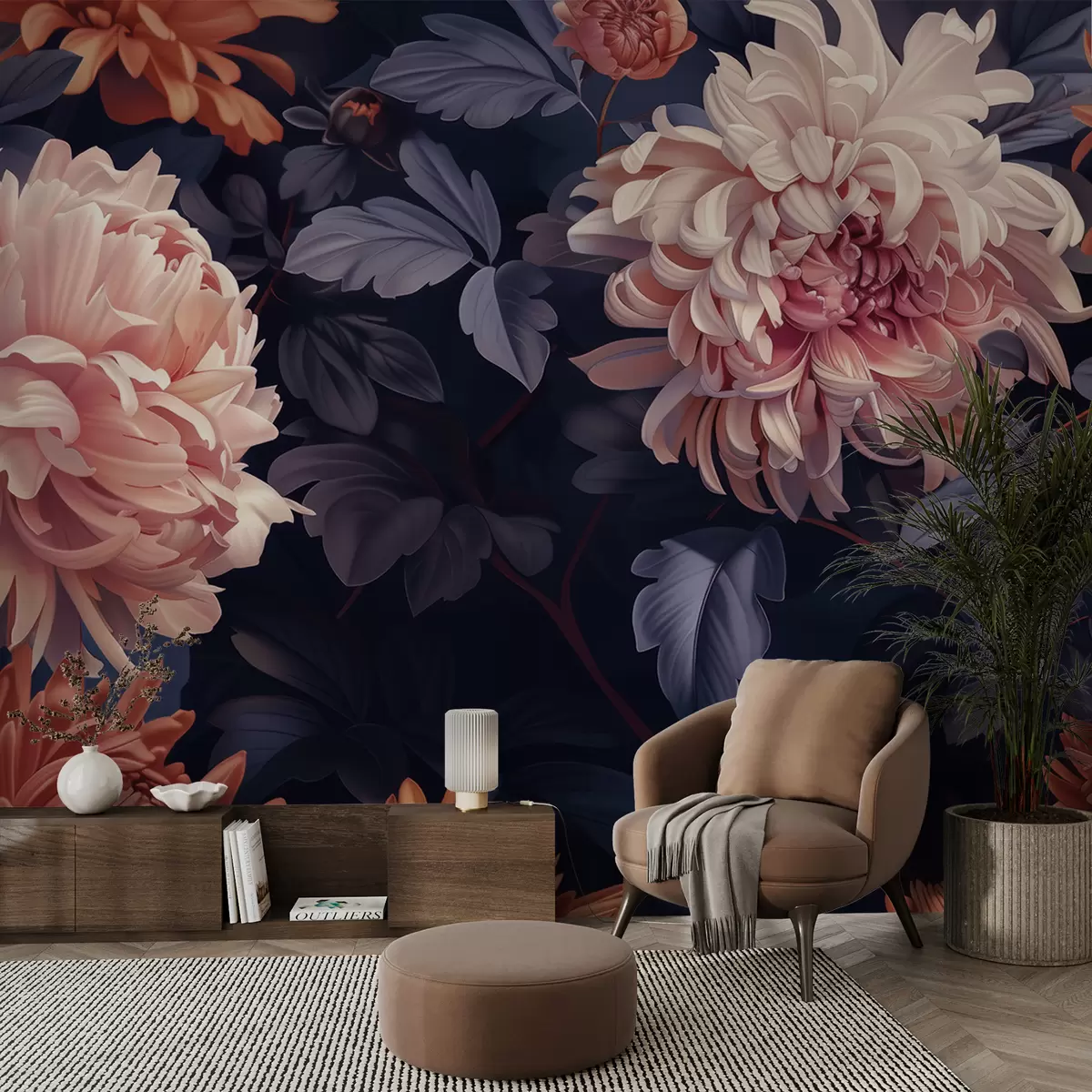 Murales de pared Elegante composición de crisantemos en tono morado. w01431v1 murales de pared Elegante composición de crisantemos en tono morado. w01431v1