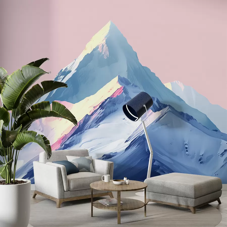 Murales de pared Montañas azules y rosas en estilo dibujado. w01497 murales de pared Montañas azules y rosas en estilo dibujado. w01497