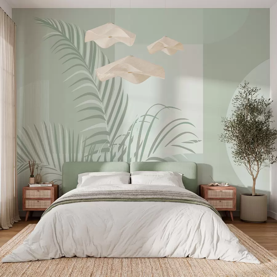 murales de pared Geometría y hojas de palma w01501v3