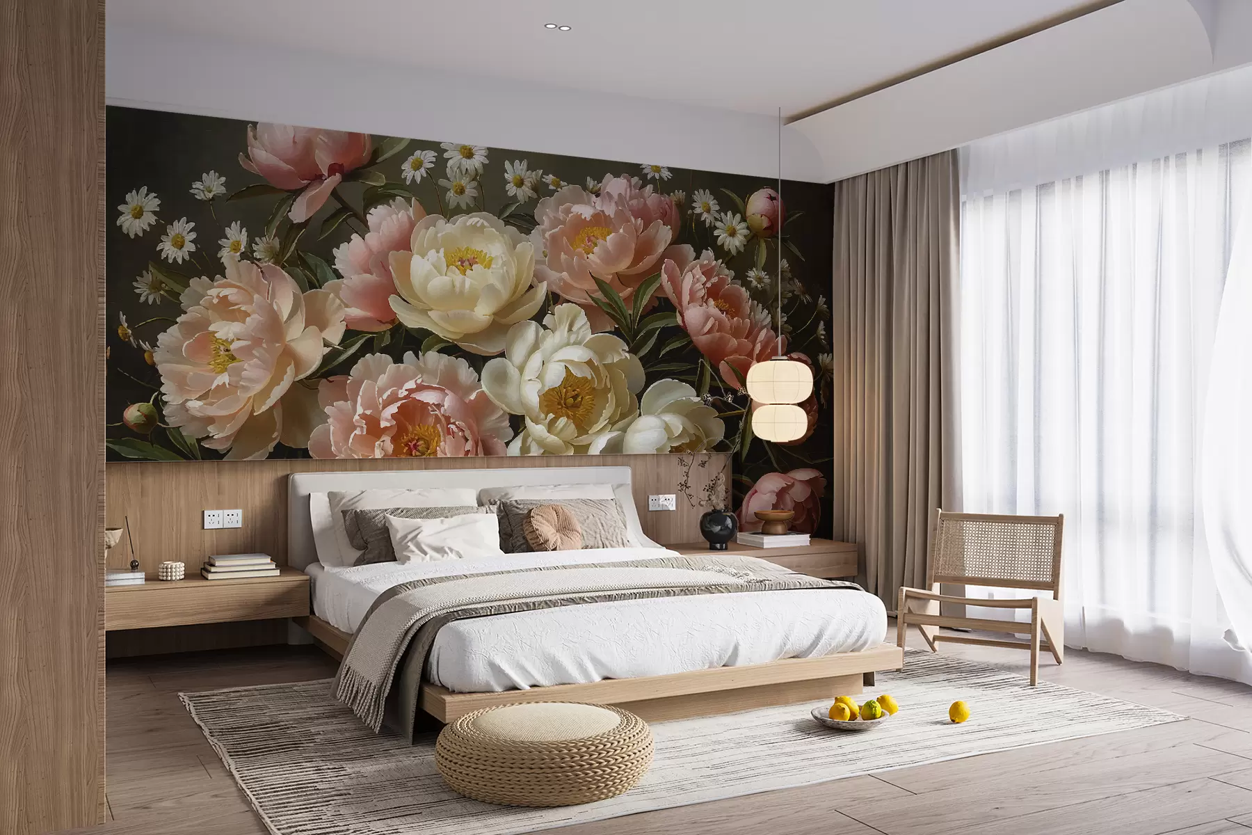 murales de pared Ramo de peonias, beige, rosa. w01513