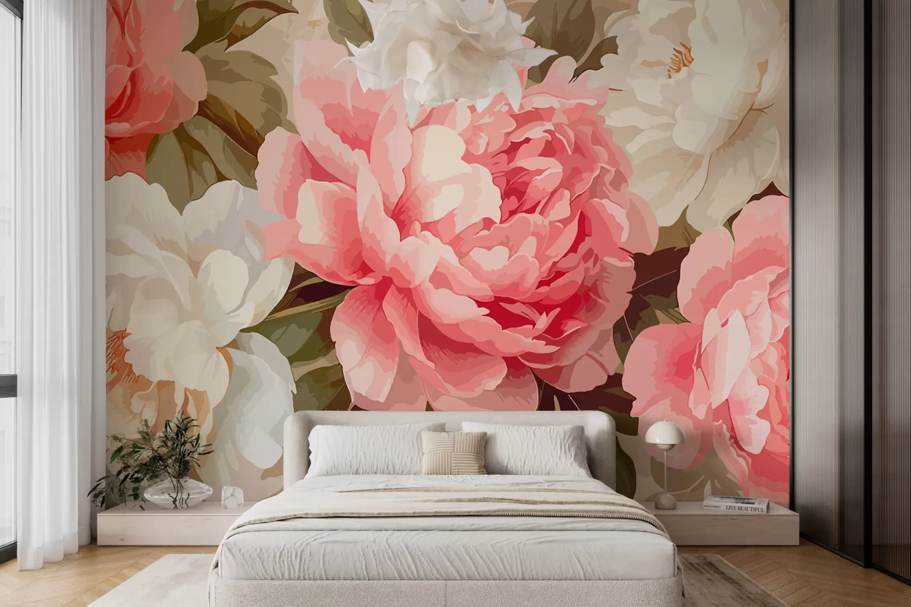 murales de pared Peonías rosas y blancas w01064