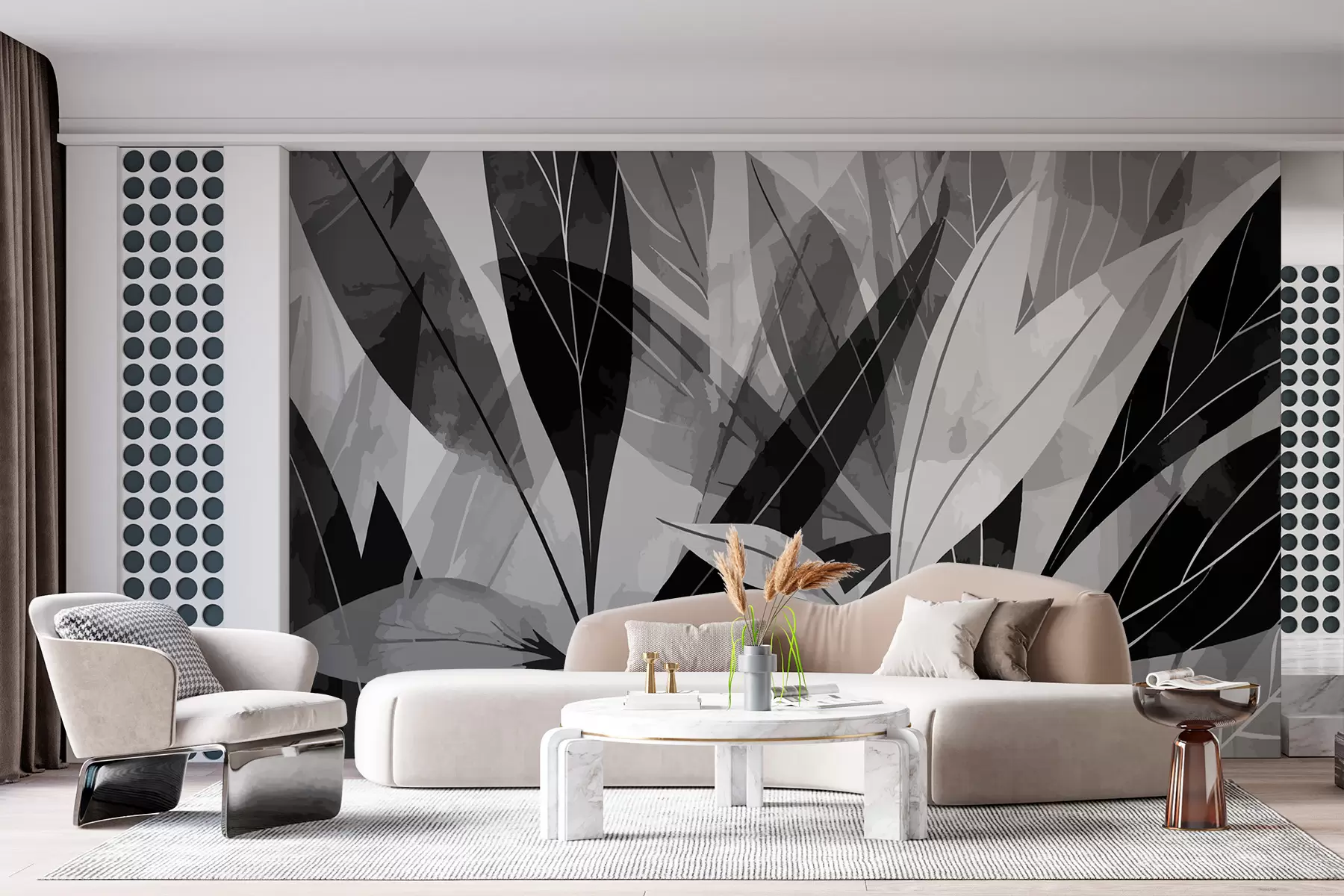 murales de pared Hojas en blanco y negro w01067