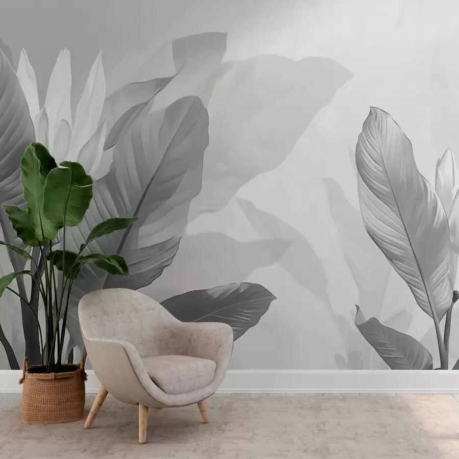 Murales de pared Hojas en blanco y negro w01068 murales de pared Hojas en blanco y negro w01068