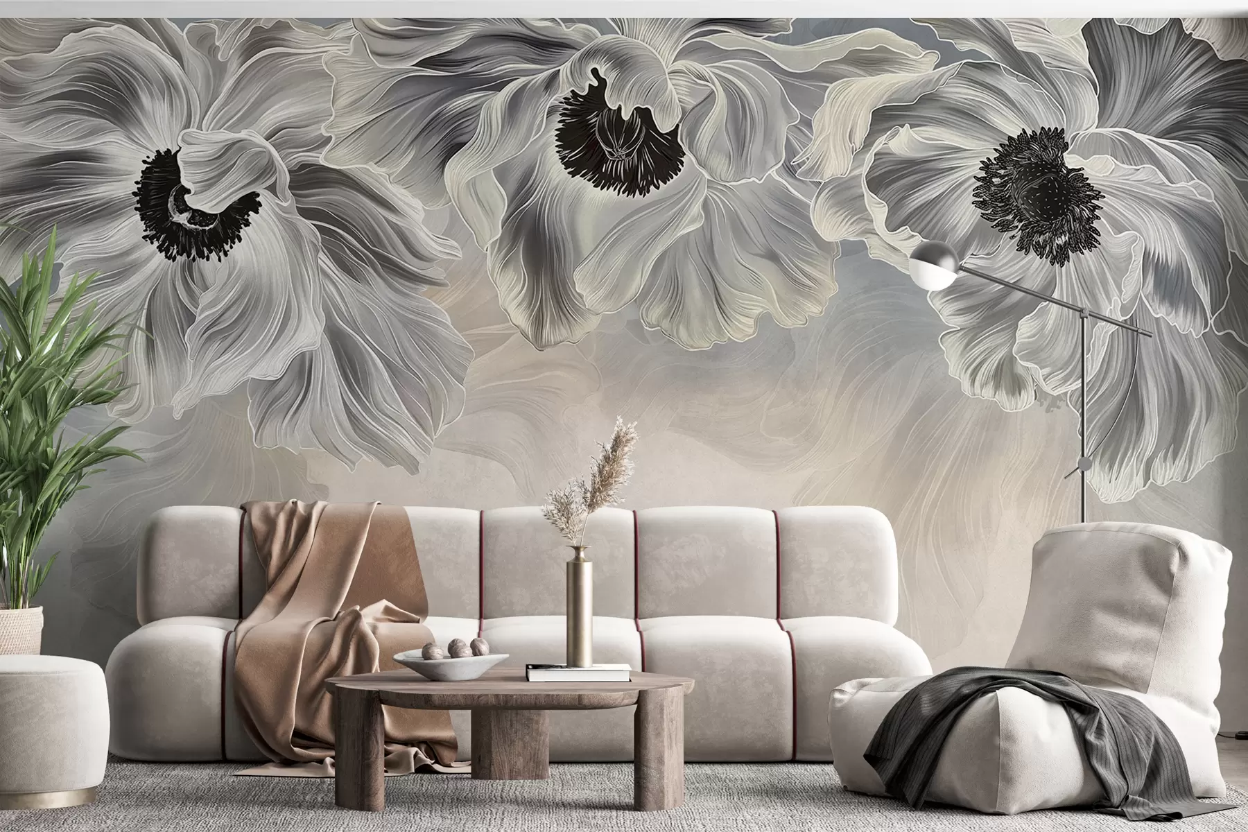 murales de pared grandes flores abstractas w01093