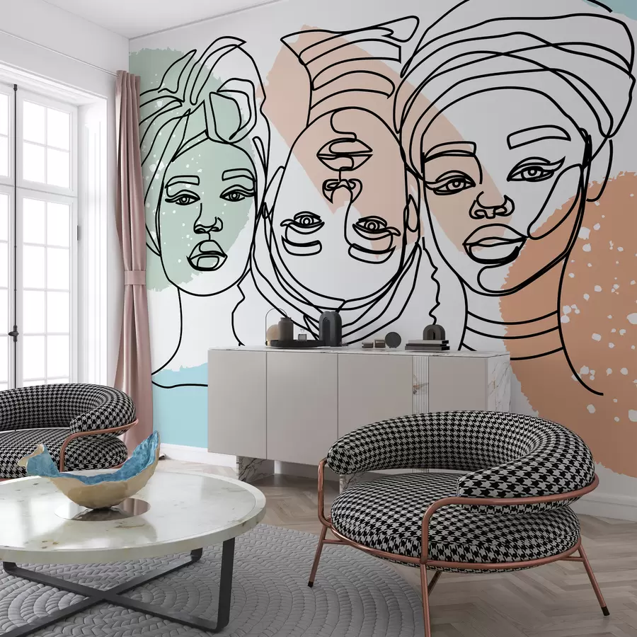 Murales de pared Tres mujeres,mujer con lineas,colores suaves,abstracto w01570 murales de pared Tres mujeres,mujer con lineas,colores suaves,abstracto w01570