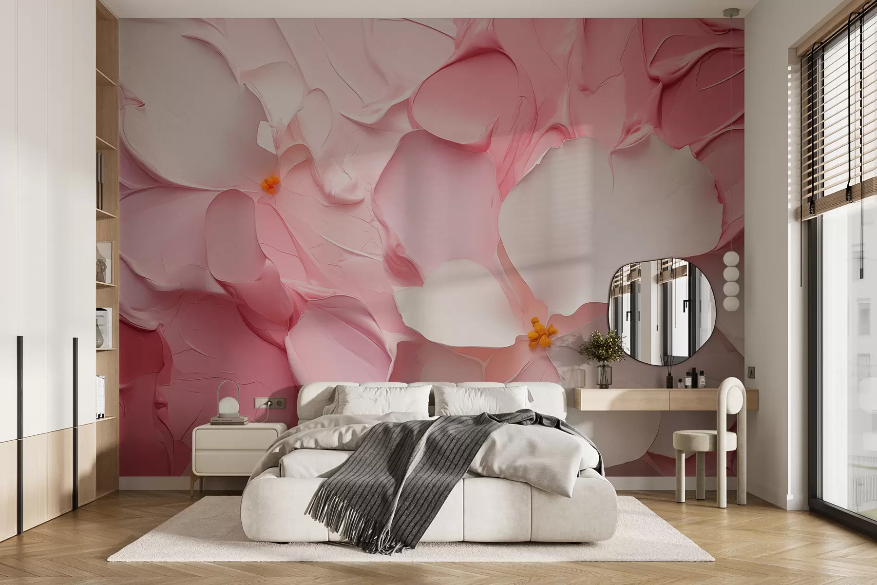 murales de pared Flores blancas abstractas trazos de pintura de color rosa w01555