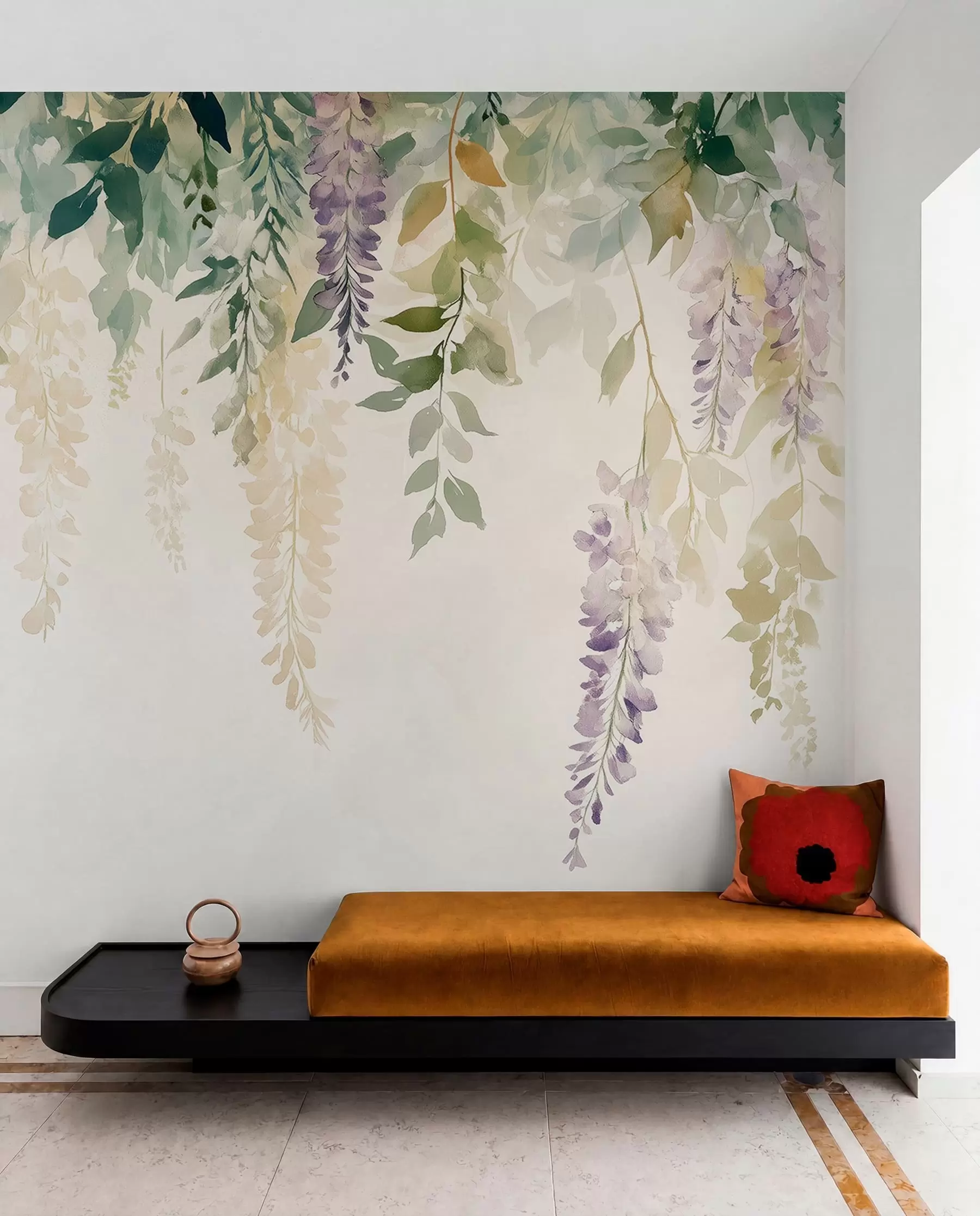 murales de pared Adorno de flor de glicina, floral, acuarela, colores naturales w01545