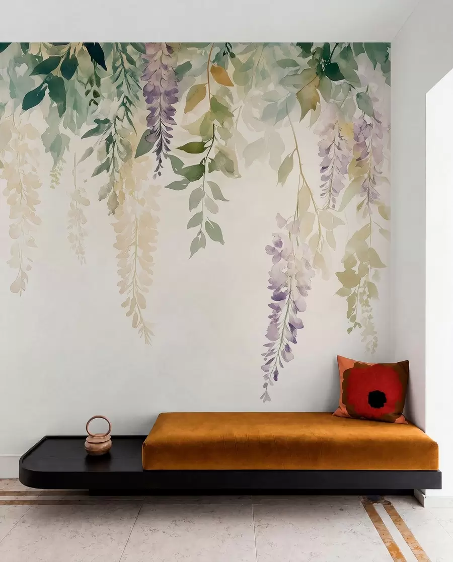 murales de pared Adorno de flor de glicina, floral, acuarela, colores naturales w01545